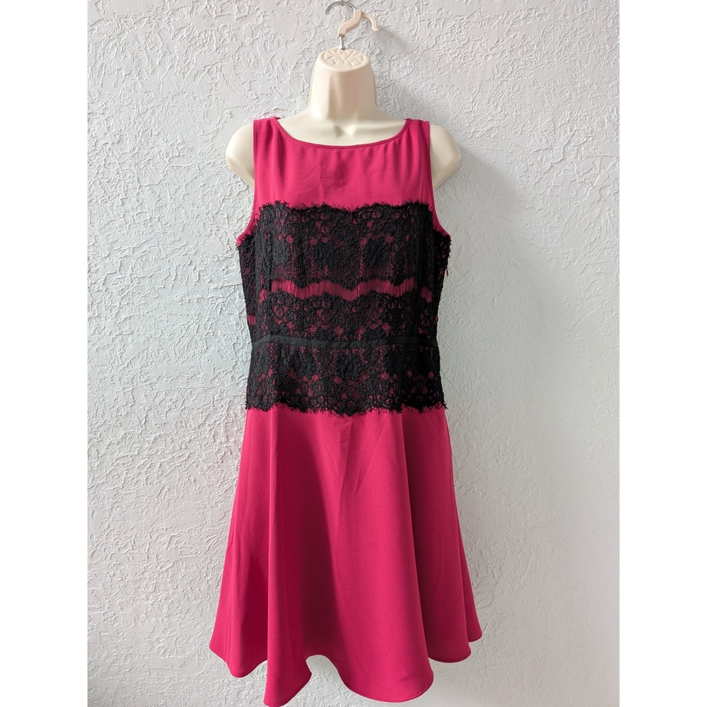 LOFT Sleeveless Fit & Flare Dress Women 10 Pink Black Lace | Romantic Goth